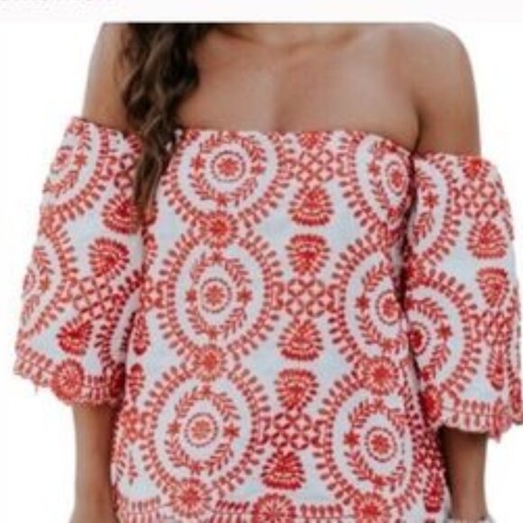 CHICWISH RED AND WHITE OFF THE SHOULDER TOP (SIZE *SMALL*) - Picture 1 of 7